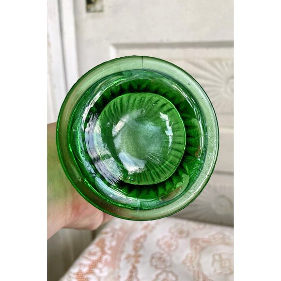 Vintage MCM Pair Ribbed Green Glass Swung Fluted Vases 12" - Picture 6 of 10